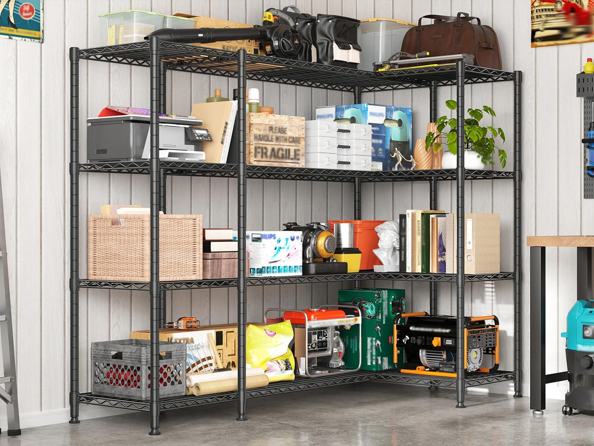 REIBII 78.4" W Storage Shelves 1500LBS, Metal Shelving Unit Wire Shelving for Garage Storage Rack, Adjustable Metal Shelf for Pantry Commercial Kitchen Garage Shelves, 78.4" W x 11.8''D x 59''H