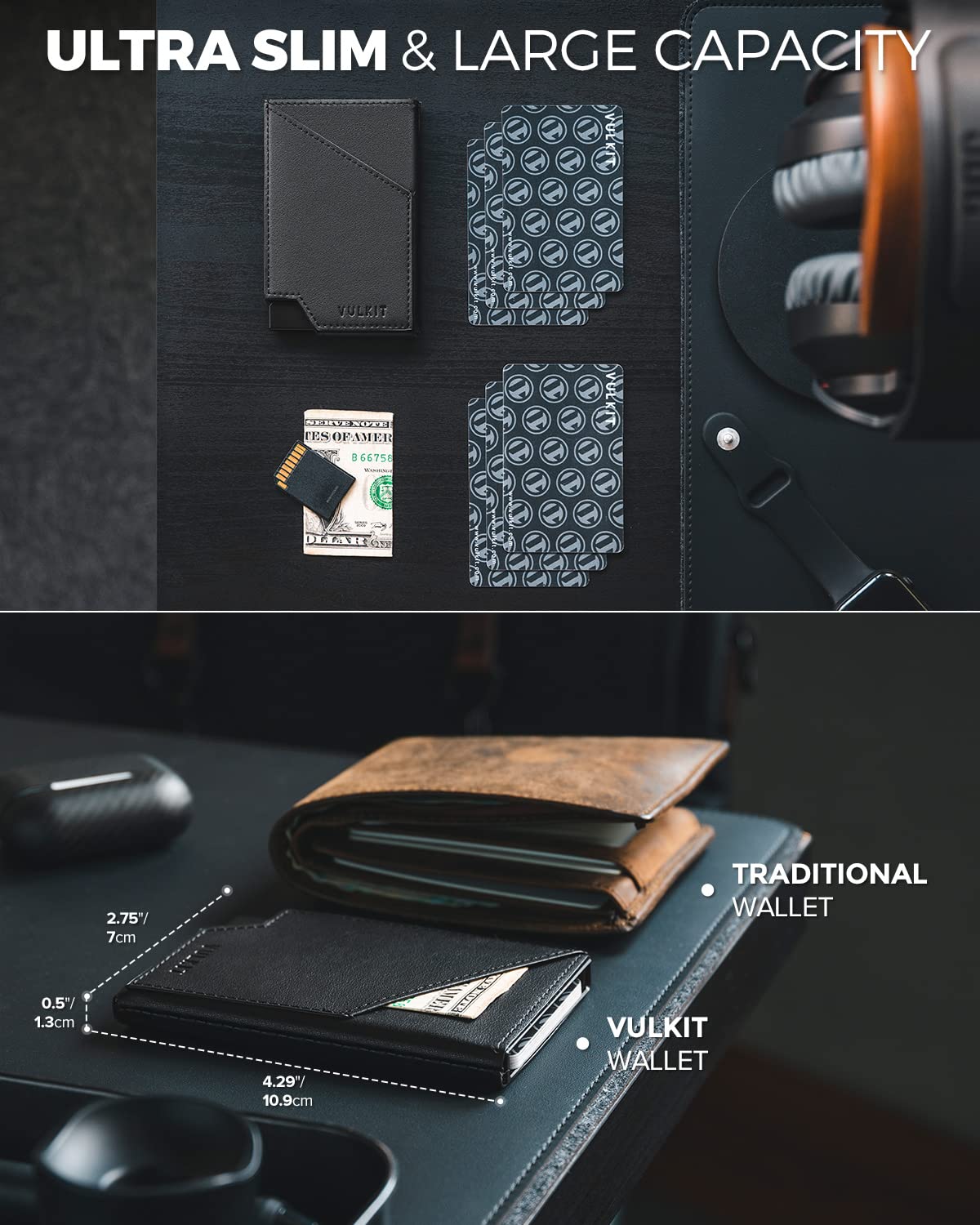 VULKIT Pop up Card Wallet RFID Blocking Slim Aluminum Metal Bank Card Holder Case with Business Money Pocket for Credit Cards Notes and Coins