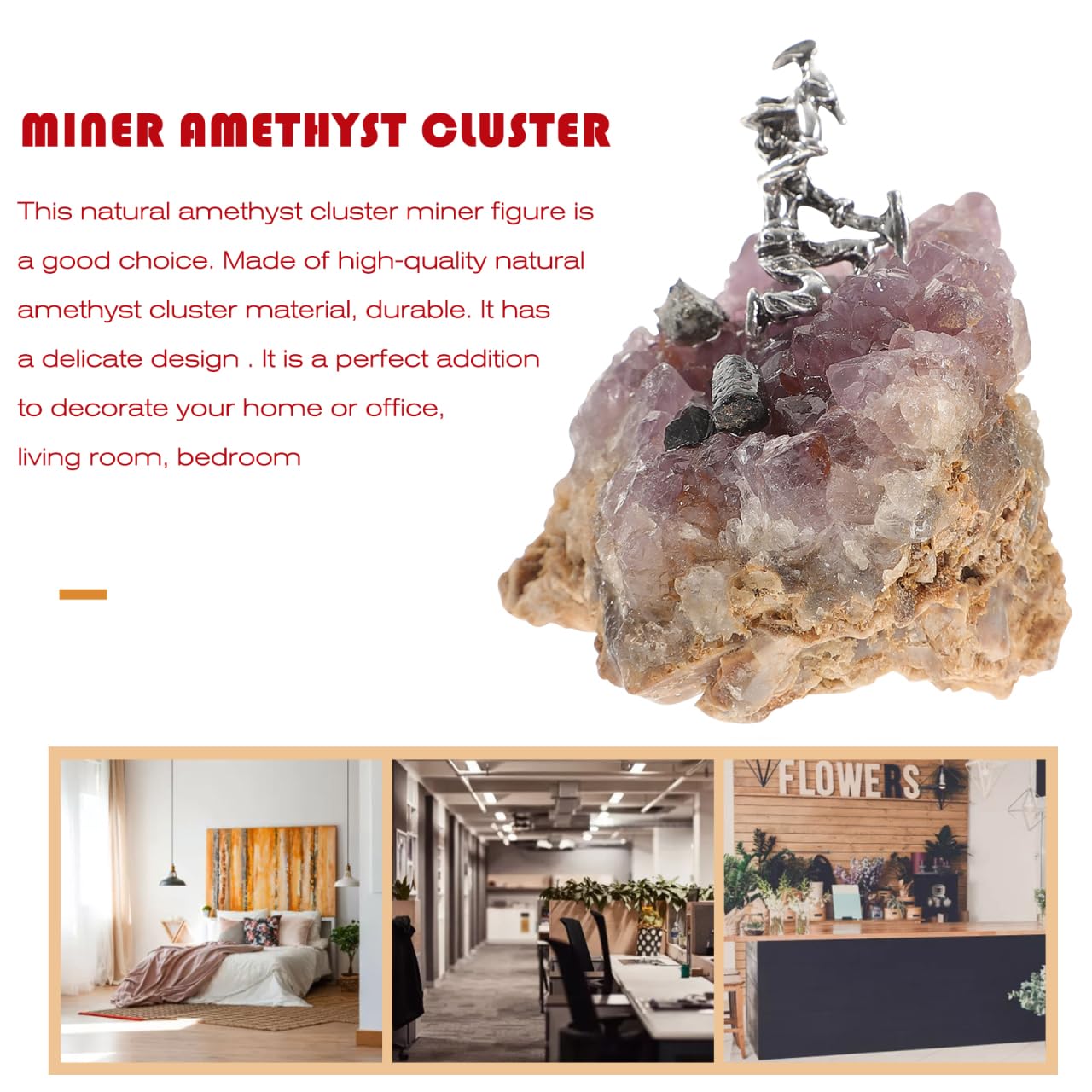 GOOHOCHY Natural Amethyst Cluster Ornament Miner Figurine Decor 2.55X2.36X1.65In Crystal Desktop Gemstone Decor for Home and Office Healing