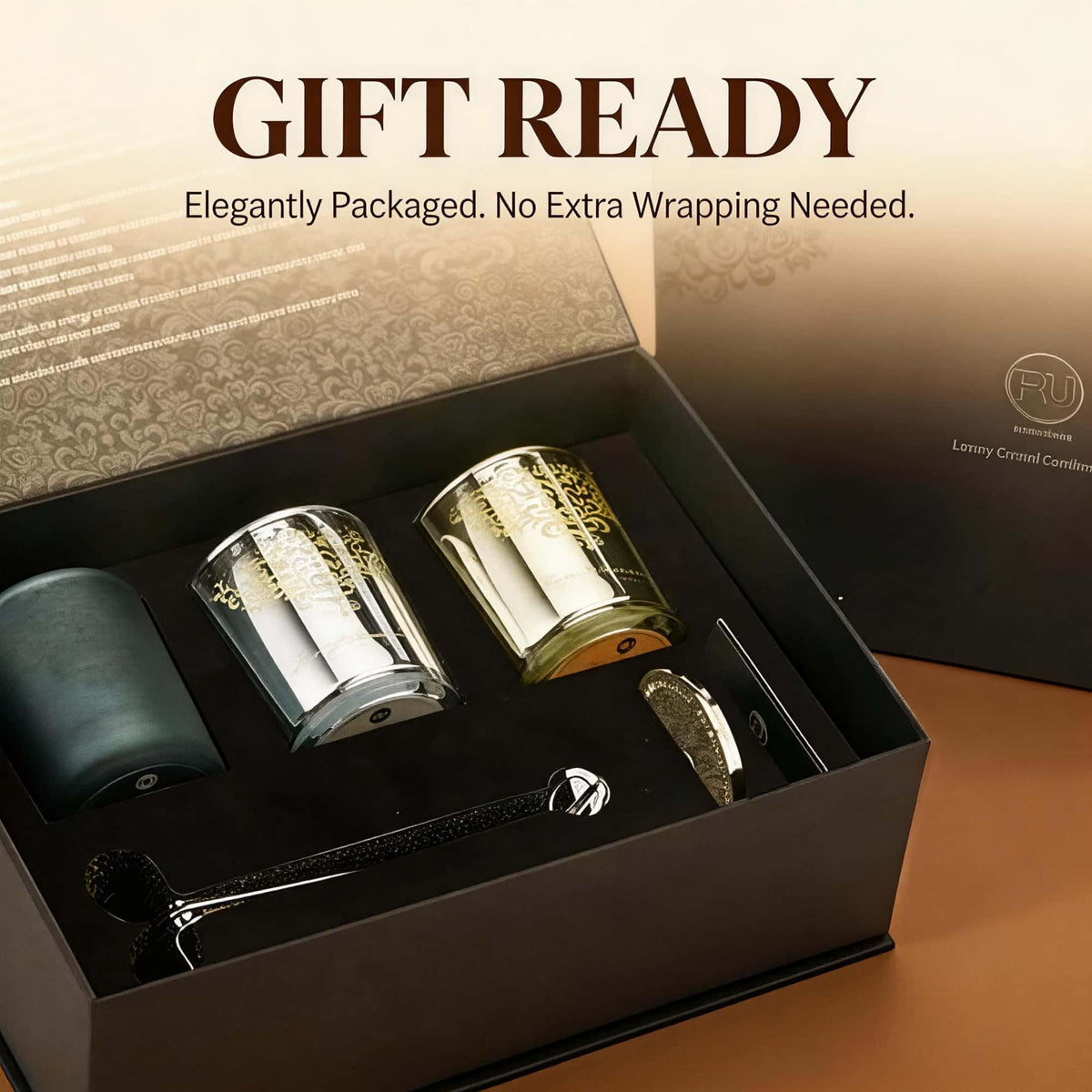RU HANDMADE Luxury Soy Candle Gift Set for Women – 3 Pack 7oz Crystal Glass Aromatherapy Candles, 120H Total Burn Time, Soy & Beeswax Blend with Wick Trimmer & Snuffer Lid, Spa & Relaxation Scents