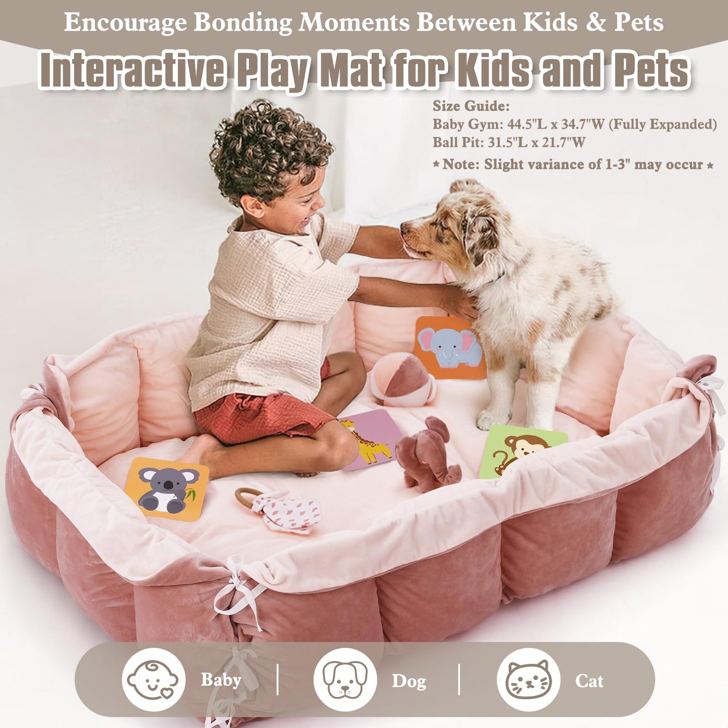 5-in-1 Plush Baby Play Gym, Baby Play Mats, Convertible Baby Gym, Tummy time mat, 6 Sensory Toys, Activity Center, Ball Pit, Pink