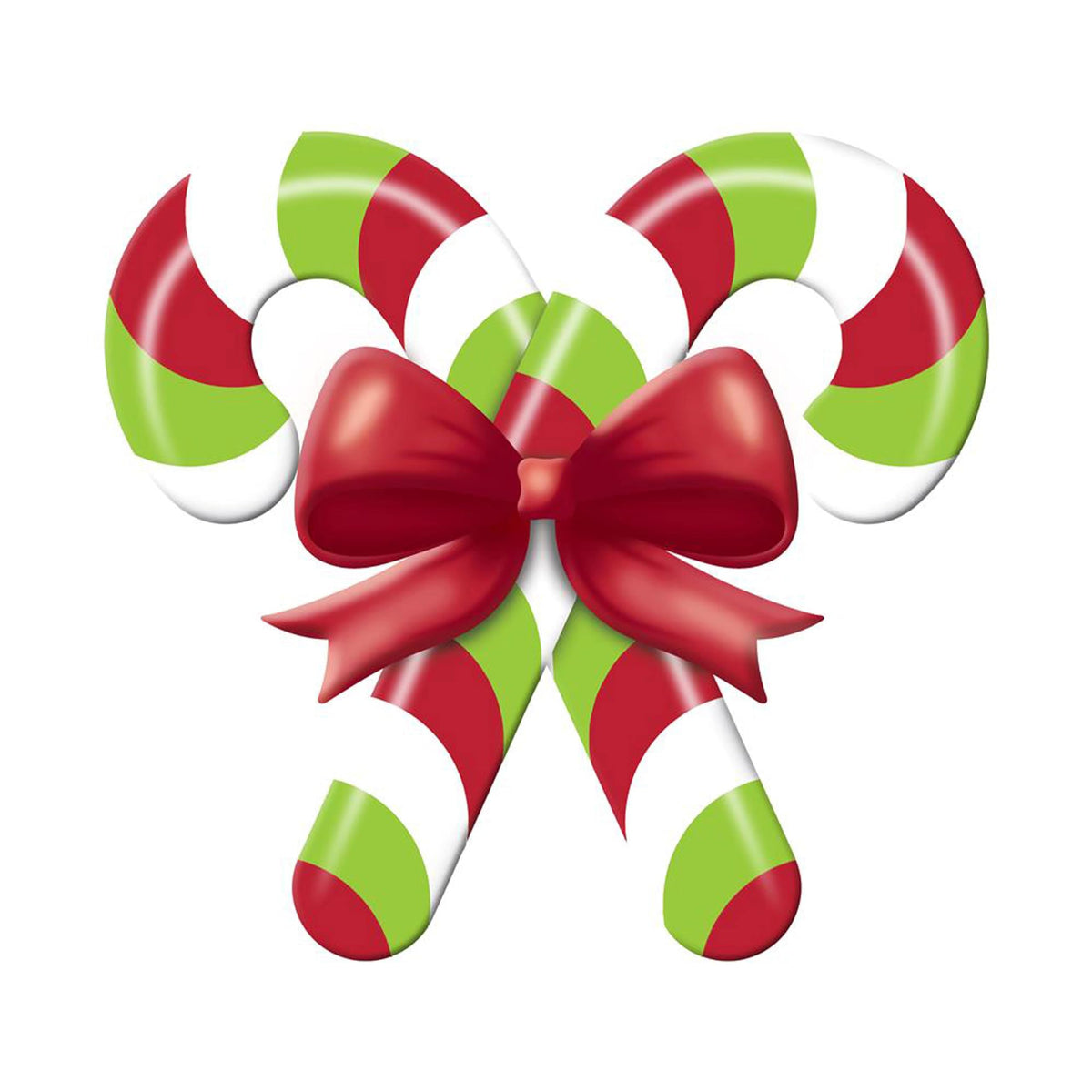 Embossed Metal Candy Cane Sign with Bow For Christmas Wreaths, Tree Toppers, Center Pieces, Floral Arrangements, Decorations, and Crafts (Lime Green, Red, White, 13" L x 12" H)
