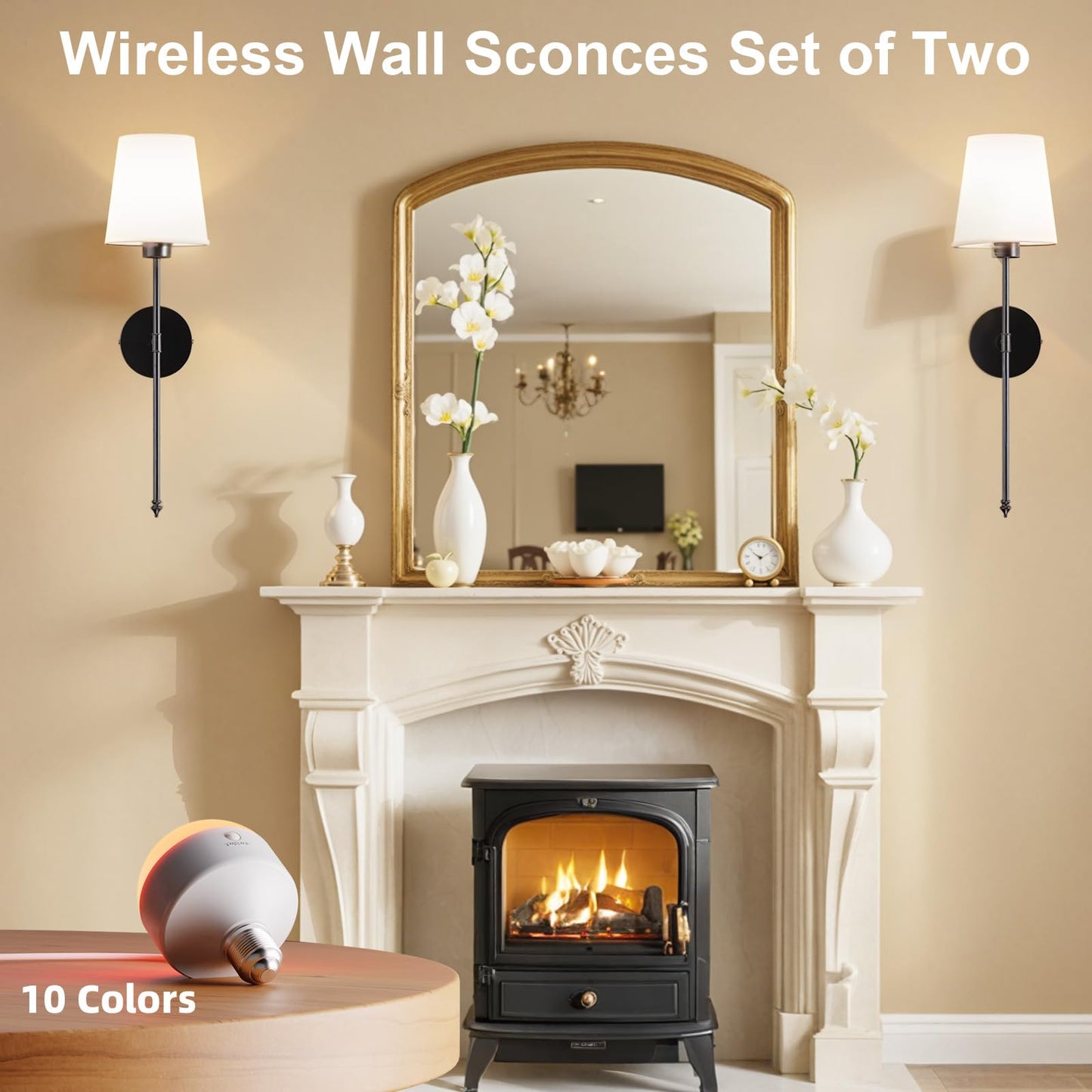IRONPAX Wall Sconces Battery Operated Set of 2, Wireless Rechargeable Wall Sconce Set of Two, Dimmable Wall Lights with Remote for Bedroom Living Room Hallway Decor (Black, Fabric Shade)