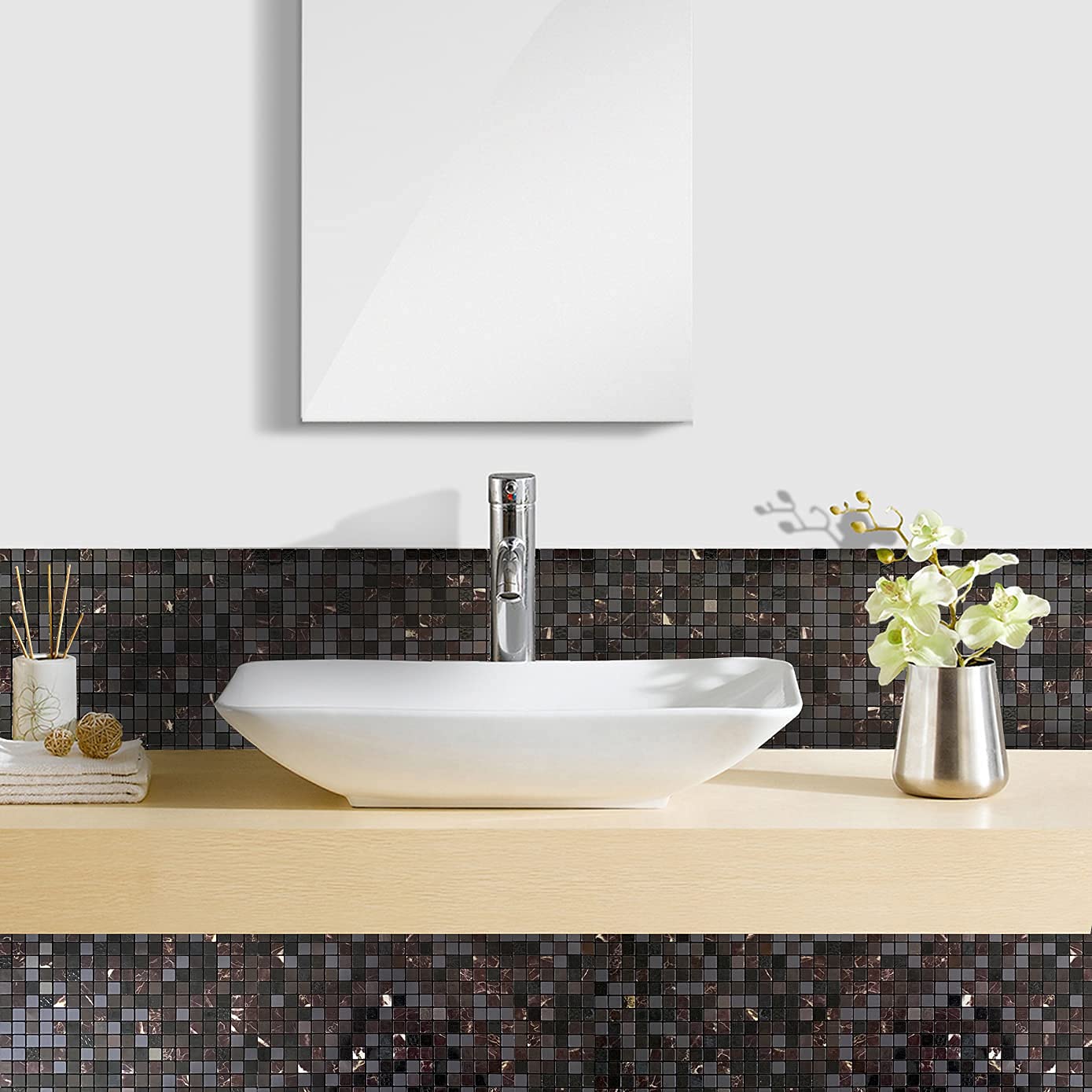 XUANINY Peel and Stick Backsplash Tiles for Kitchen,Bathroom,Fireplace,Self Adhesive Metal Aluminum Mosaic (12"x12") (10, Black Mix)