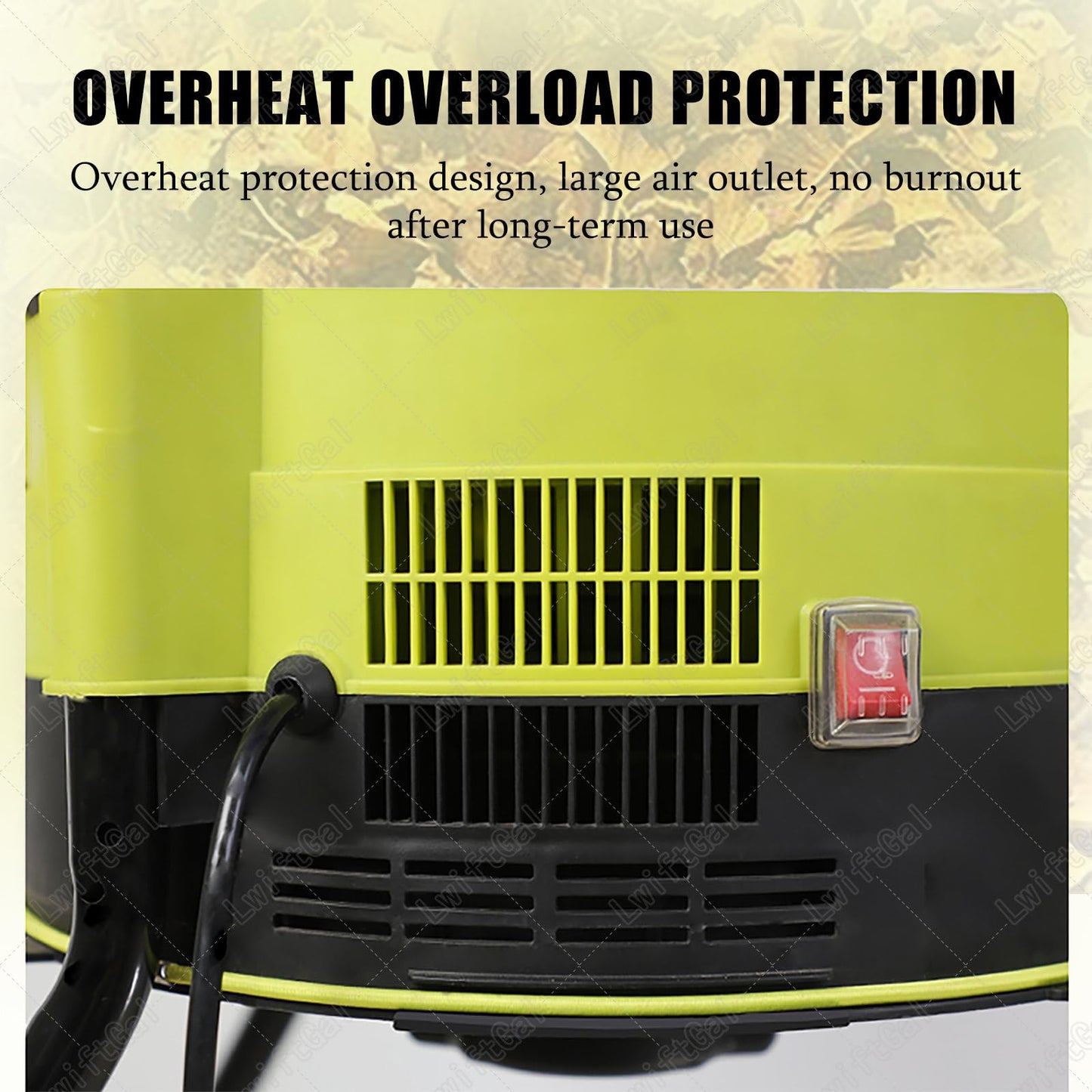 LwiftGal Garden Leaf Crusher with Wheels and Storage Bag, Electric Leaf Mulcher Compost Shredder 2500w, 8000rpm Electric Chipper for Yard Cleanup, Composting 30mpowercord