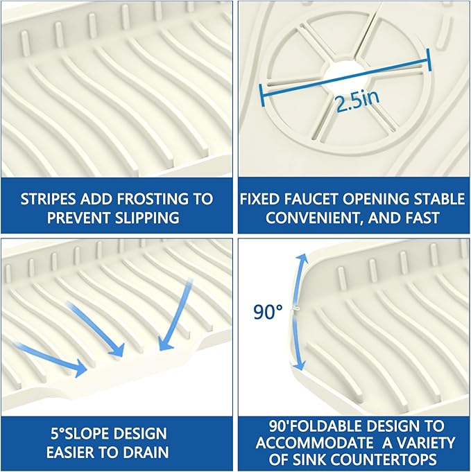 Kitchen Sink Splash Guard Gen2-30" x 6'' Silicone Sink Mat Splash Guard fit