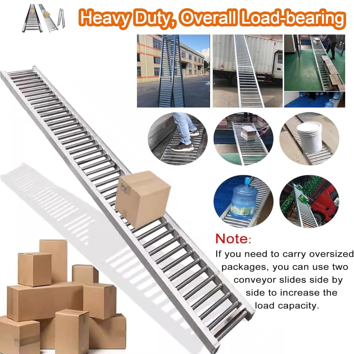 Adjustable Heavy Duty Gravity Conveyor Roller for Warehouse Unloading, 3.3 to 33ft Lengths, 16in Wide, Height Adjustable Stand - Efficient Material Handling Solution