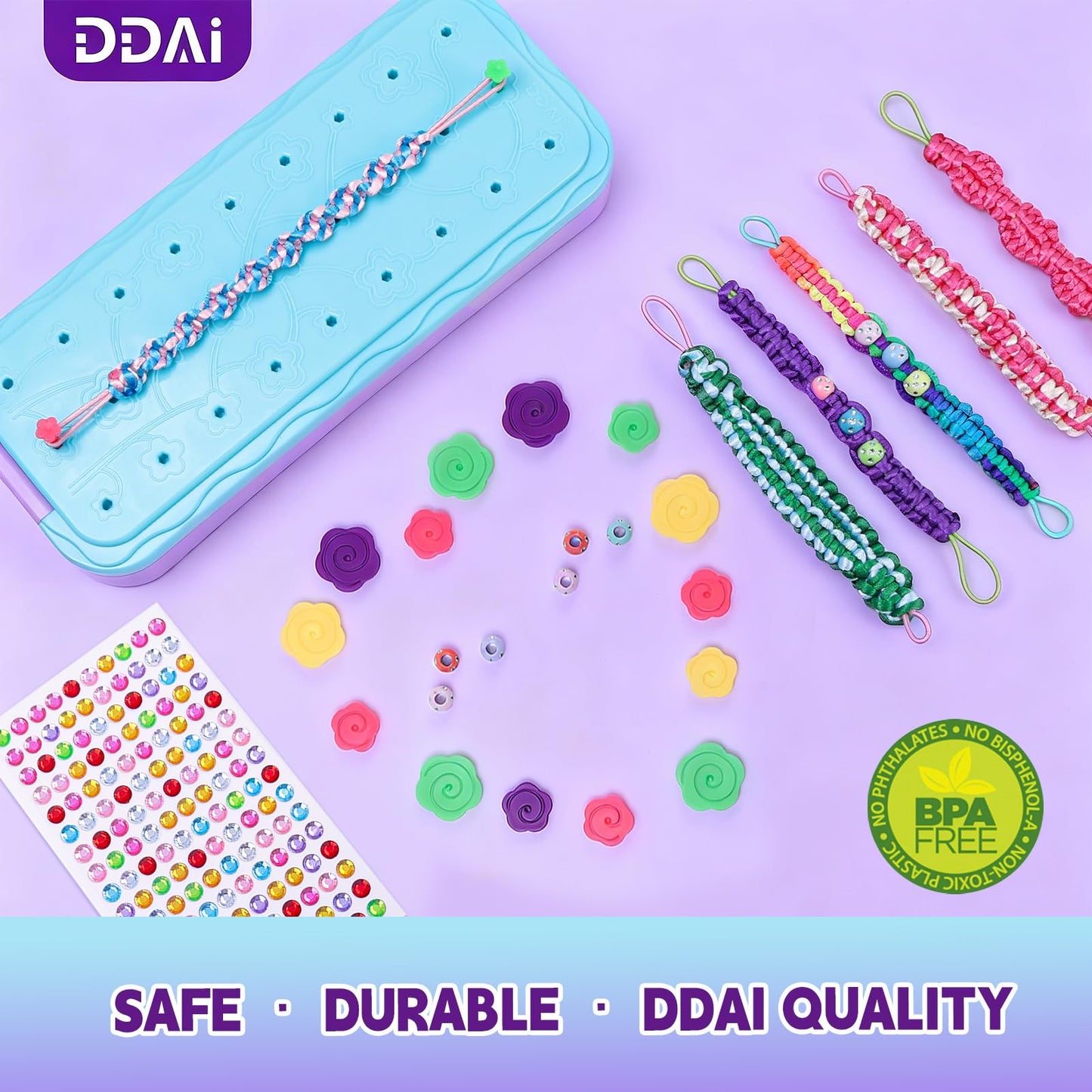 DDAI Birthday Gift Friendship Bracelet Kit for Girls Age 8-12 – Arts and Crafts Kits - Gem-Decorated DIY Craft Set with Threads & Beads – Ideal Holiday Present for Kids Age 7 9 10 11 Years Olds Toys