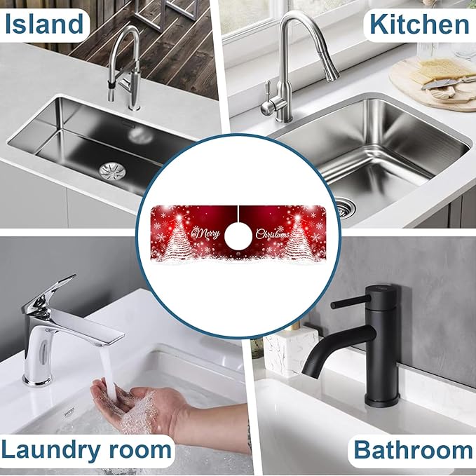 Christmas Merry Xmas Sink Faucet Absorbing Mat Santa Claus Super Absorbent Fast