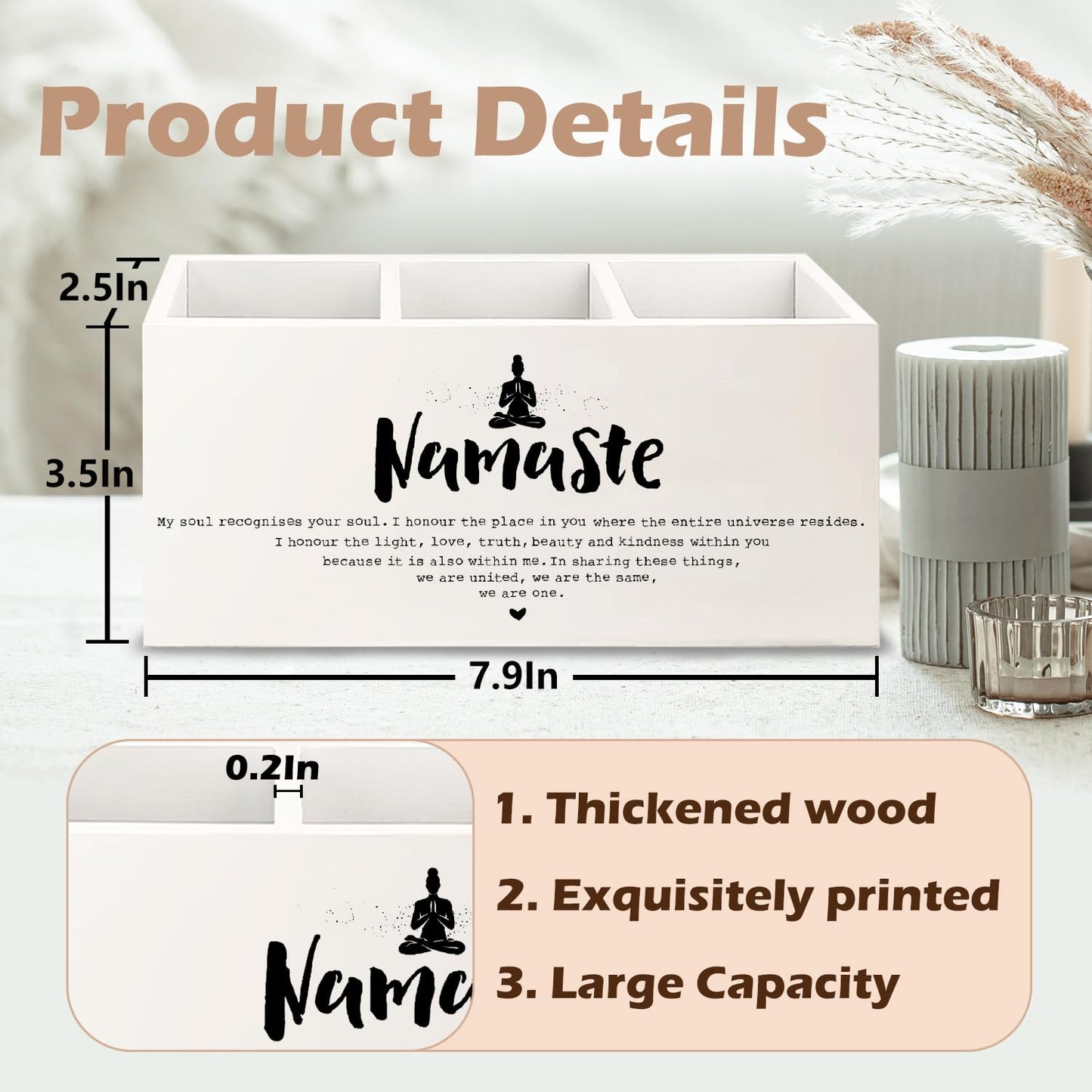 URLLUAE Namaste Zen Gifts Wooden Pen Pencil Holder for Office Desk Accessories, Yoga Zen Meditation Spiritual Gifts for Women Makeup Brush Toothbrush Holder Organizer for Bathroom Spa
