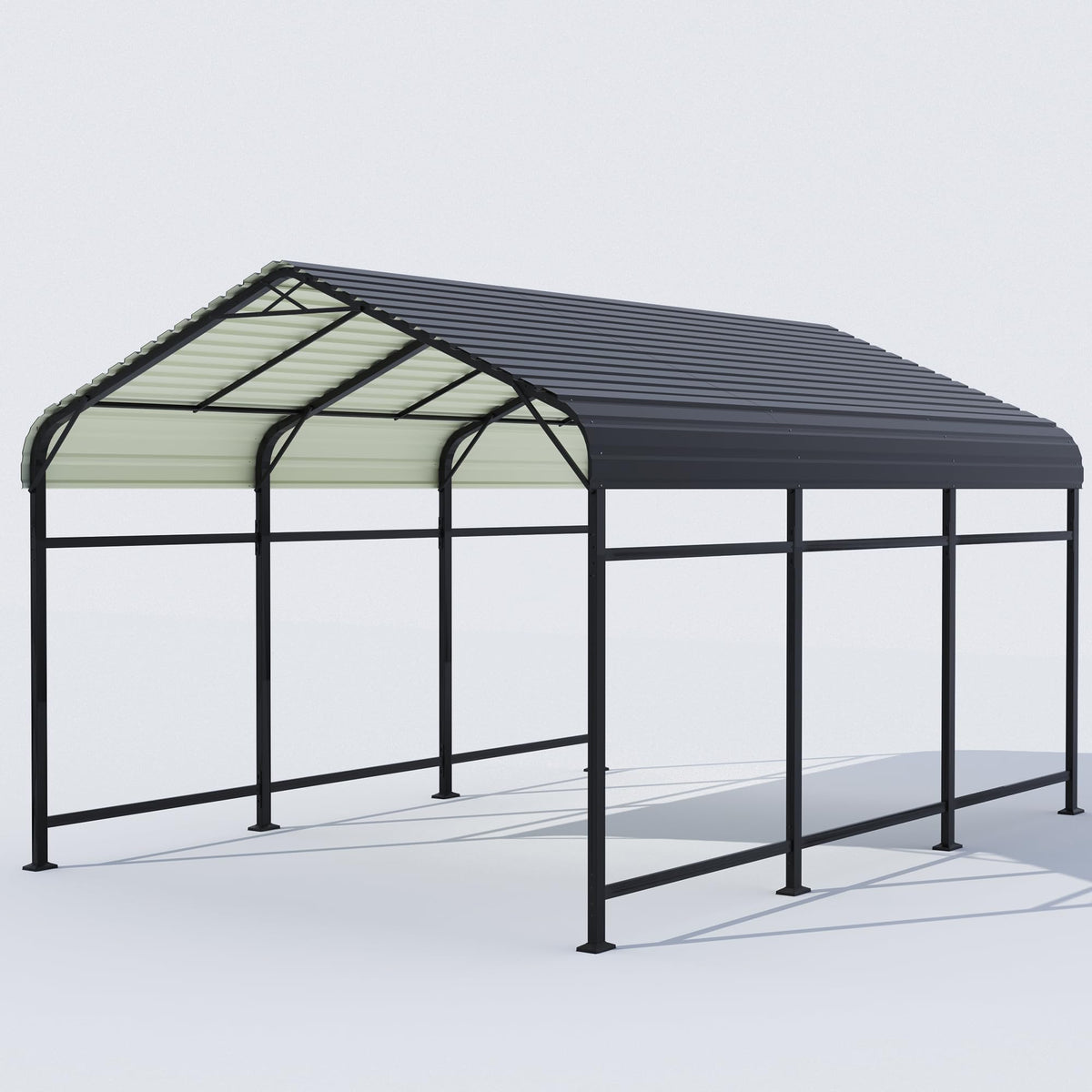 Greesum 10x15FT Metal Carport with Heavy Duty Frame and Galvanized Steel Roof, Round Carports with Side Support Rods, Canopy Shelter for Car, Pickup Trucks, Boats, Party, Gray