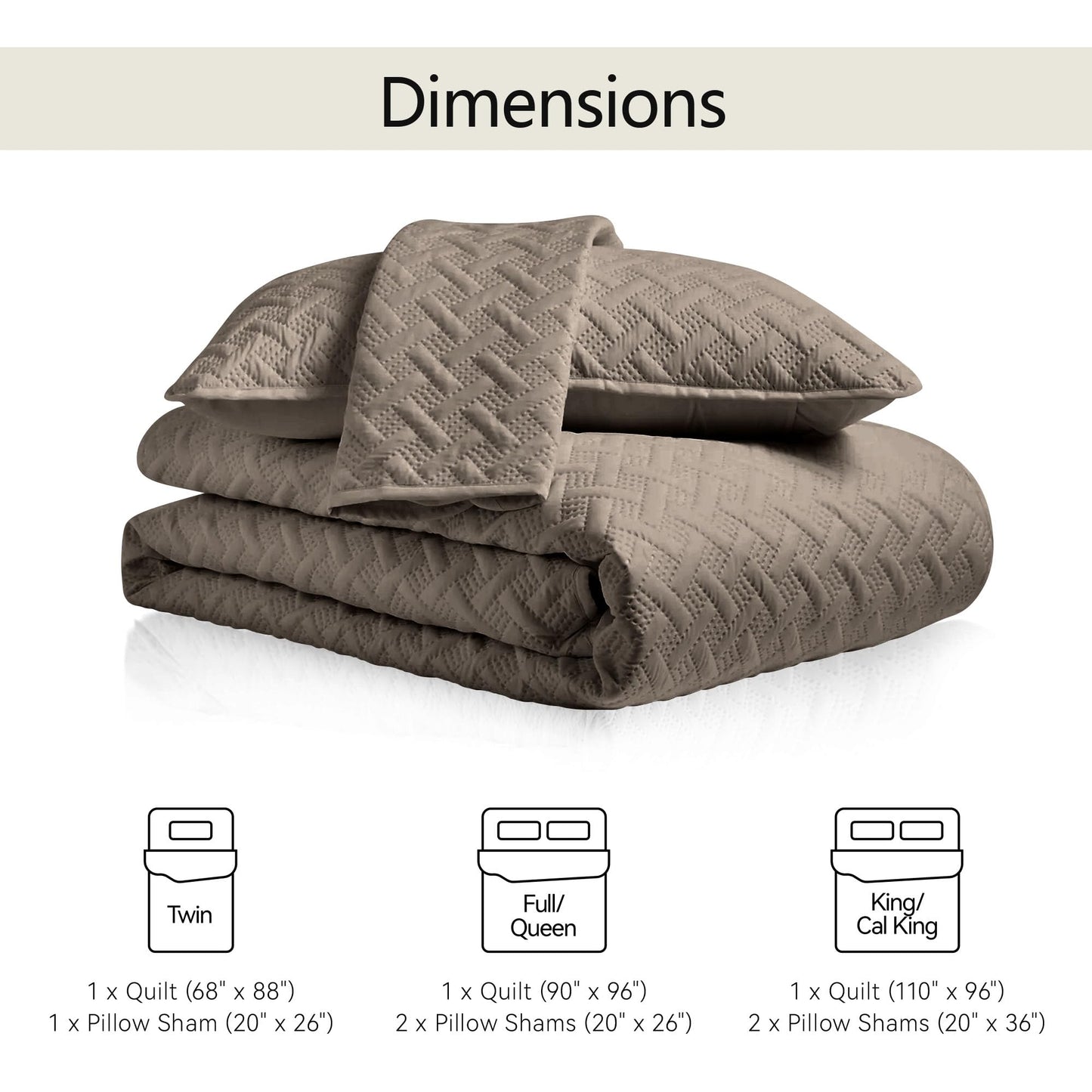 FLYMME Quilts Queen Size,Lightweight Mocha Brown Bedspreads,Basket Weave Pattern,Ultra Soft Microfiber Bed Coverlet 3 Pieces for All-Seasons (1 Quilt,2 Shams)