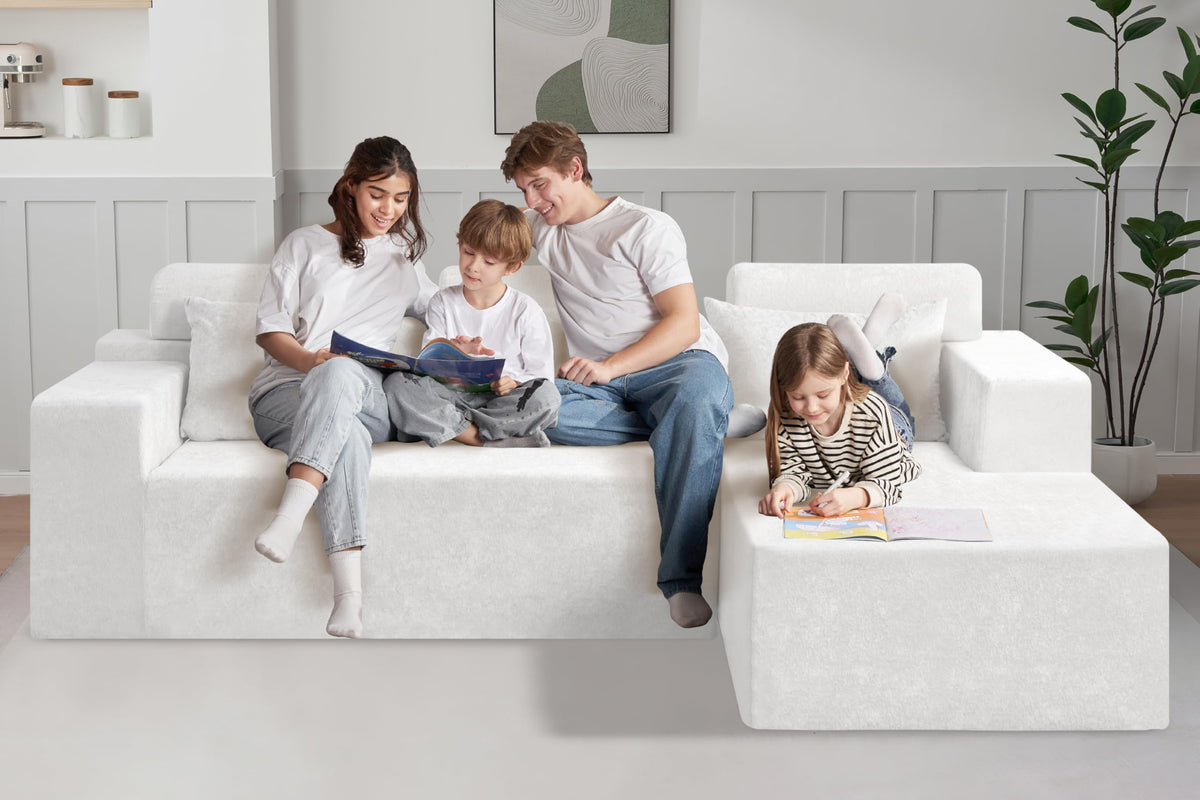 HABUTWAY 105" L-Shape Modular Sectional Sofa Couch for Living Room,No Assembly Required,Modular Comfy Sofa with Deep Seat for Living Room Bedroom,Luxury Distressed Velvet(Right,Beige)