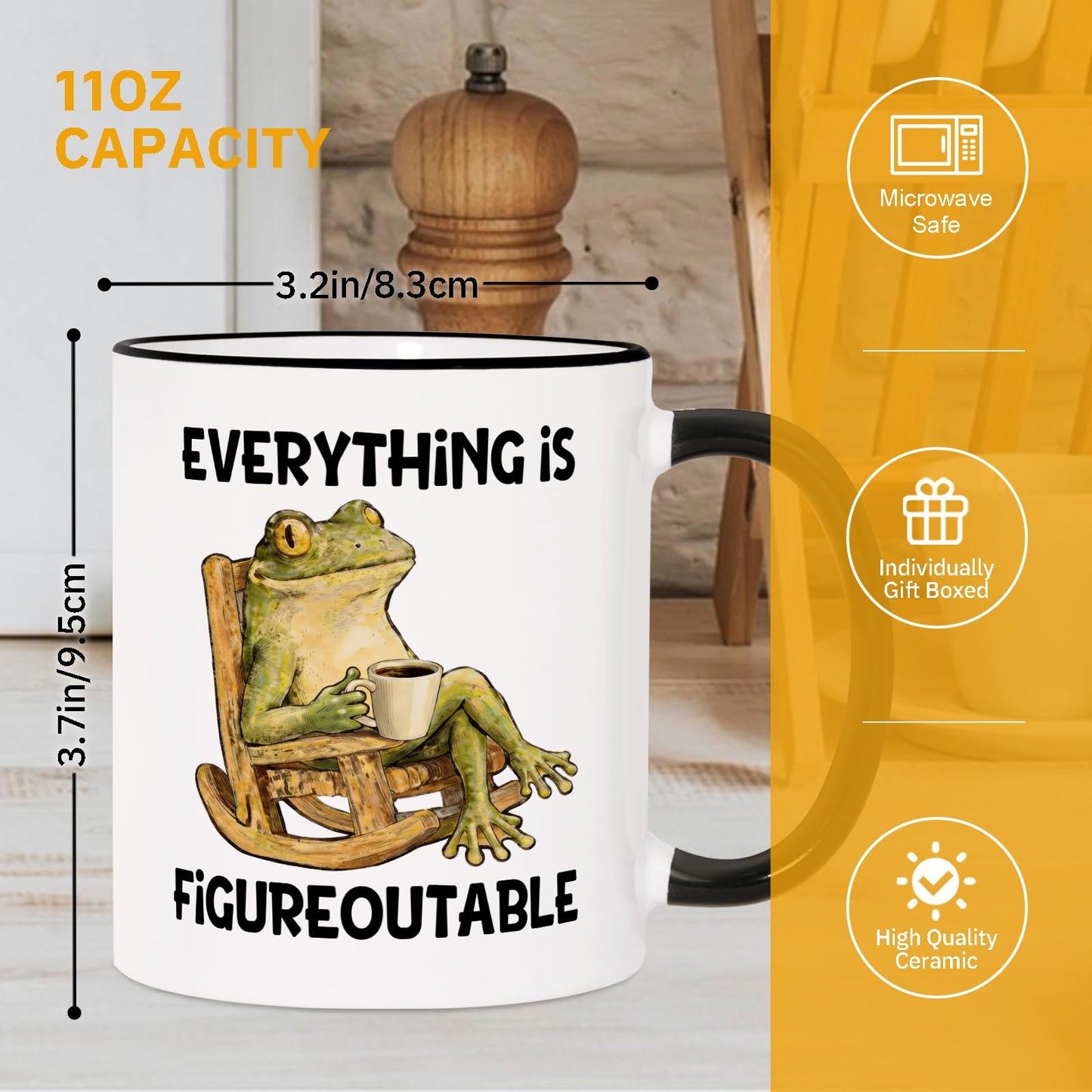Shqiueos Funny Gifts for Women Men Coffee Mug 11oz, Gag Birthday Gift for Her Him, Friends, Office Present for Coworkers, Boss, Manager, Cute Frog Inspirational Humor Cup, Everything Is Figureoutable