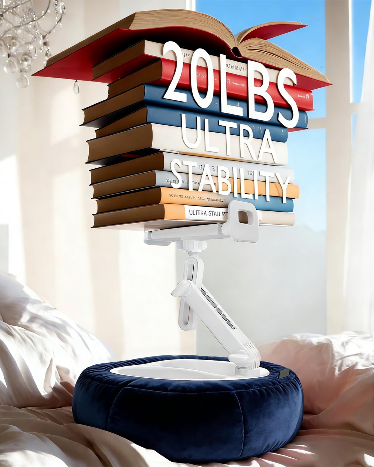 Miledi Tablet Pillow Stand, Compatible with 4.7"-12.9" Kindle, iPad, Phone/Tablet, 360° Rotating Phone Holder for Bed, Detachable Bowl, Reading and Relaxation on Bed (Blue)