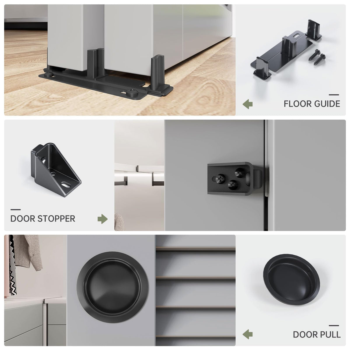 EaseLife 5FT/60in Bypass Double Sliding Pocket Door Hardware Kit,Aluminum,Commercial Grade,Bypassing Closet Door Track,Slide Smoothly Quietly,Easy Install,Black