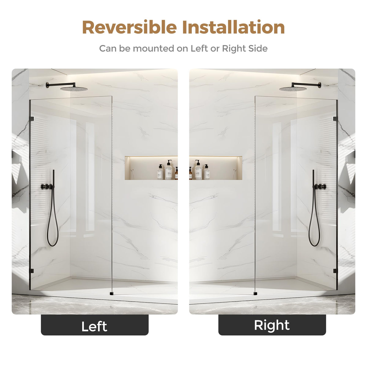 Shower Glass Panel Fixed Shower Screen, 32” W x 78” H 3/8” 10mm Single Frameless Shower Doors for Walk in Shower with Clear Tempered Glass Explosion-Proof Film for Bathroom, Matte Black Hardware