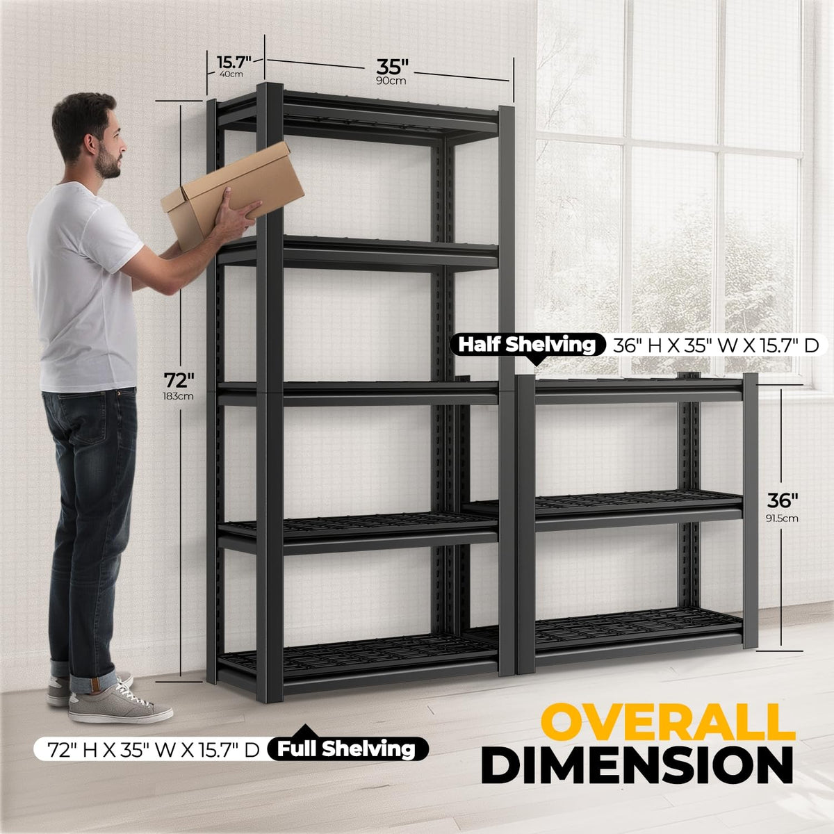 Auto Dynasty 5-Tier Storage Shelves Set of 2, 72" H (3000LBS Capacity) Adjustable Garage Shelving, Metal Storage Utility Rack Shelf Unit for Pantry Kitchen Warehouse, 72" H x 35" W x 16" D, Black