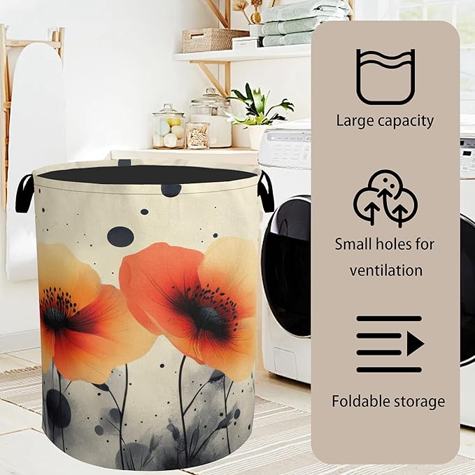 Orange Flowers Laundry Basket