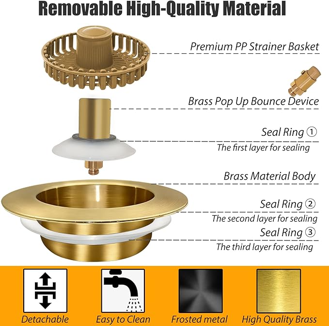 Kitchen Sink Drain Strainer, 3 in 1 Pop Up Kitchen Sink Stopper,
