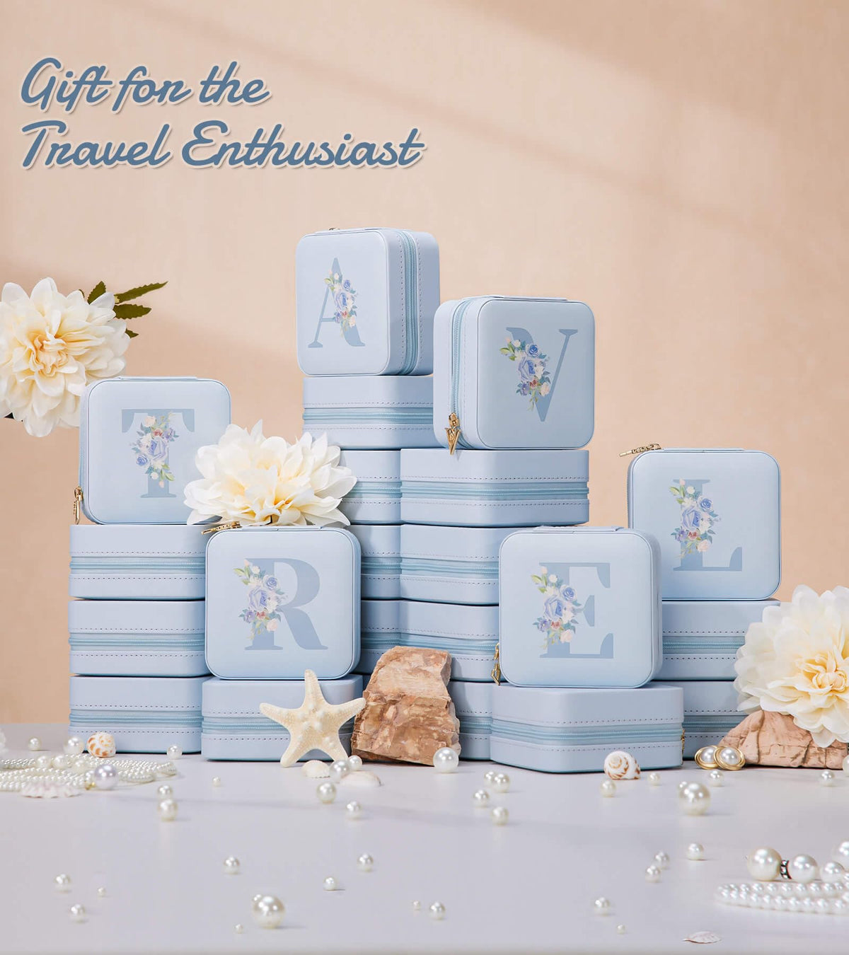Enthralite Travel Jewelry Box for Gift: Traveling Jewelry Case for Girls Women - Mini Organizer for Necklaces Earrings Blue L