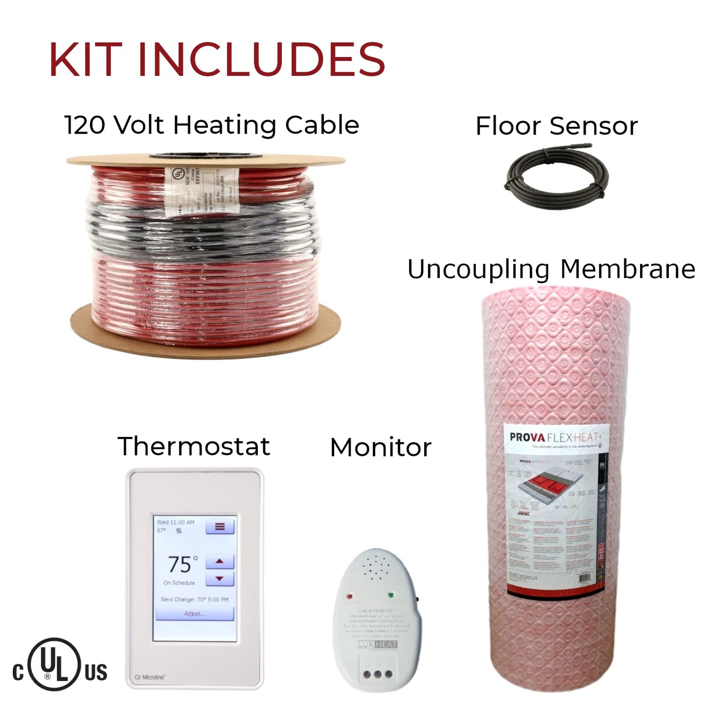 LuxHeat 110sqft Electric Radiant Floor Heating System - 120v Radiant Floor Heat System - Includes UDG4 Programmable Thermostat w/GFCI, Heater Cable, Uncoupling Membrane, Flooring Sensor & Alarm
