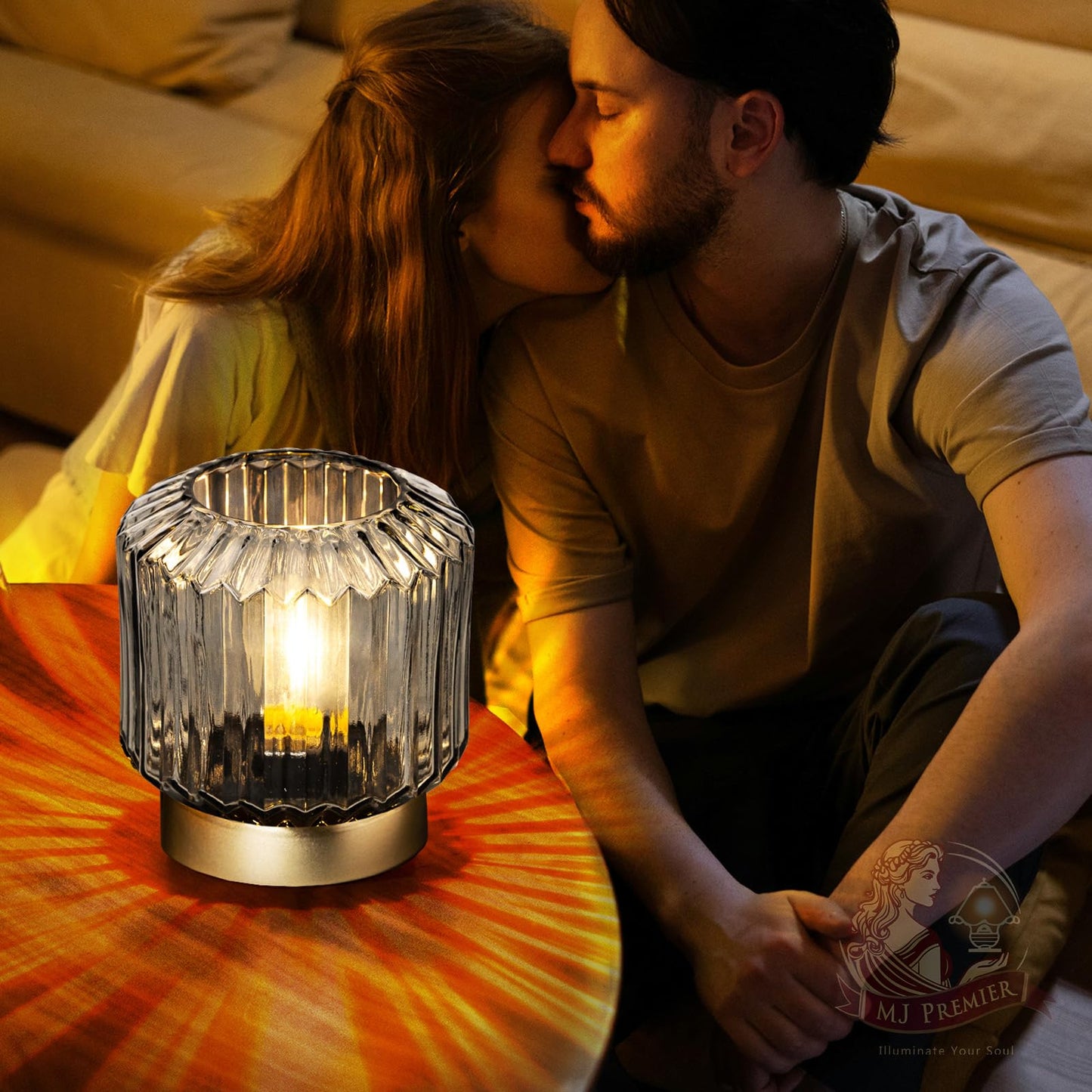 MJ PREMIER Battery Operated Lamp with Timer Cordless Lamps for Home Decor Battery Powered Nightlight with LED Bulb Decorative Glass Beside Lamp for Valentine's Gift Bathroom Bedroom Living Room Grey