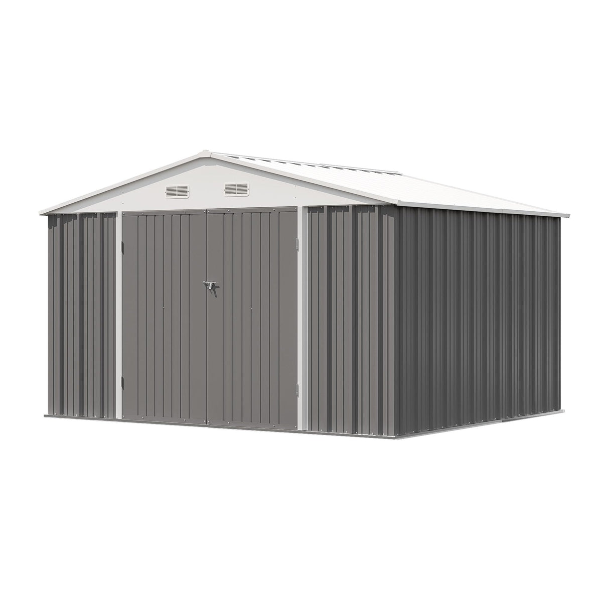 Patiowell 10x8 FT Storage Shed, Outdoor Metal Sheds with Lockable Door and Sloping Roof, Waterproof Outside Large Garden Tool Shed with Breathable Vents for Patio Lawn Backyard, Gray