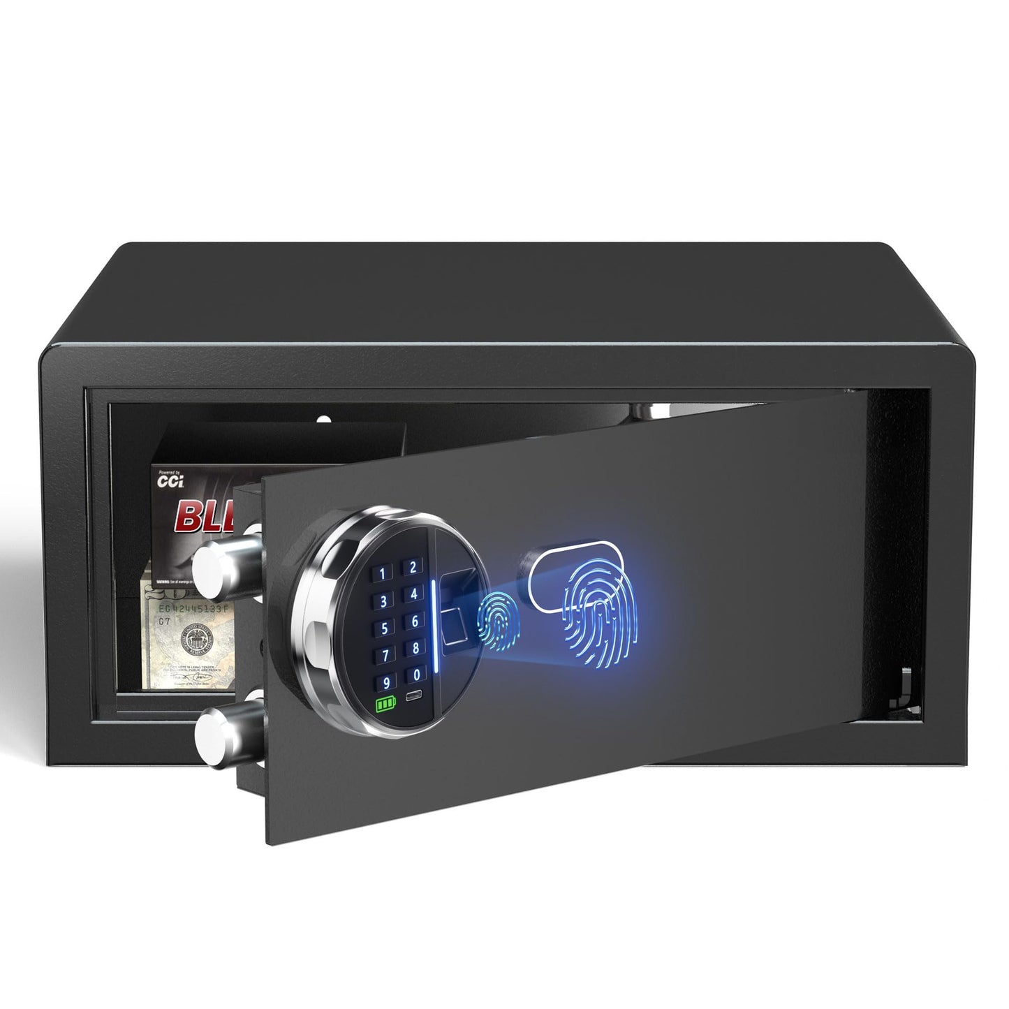 Grimtron Smart Biometric Safe Fingerprint Lock Box with Silent Mode, Backlit Keypad and LED Light, Small Caja Fuerte Valentines Day Gifts for Men Women (7.87"H x 14.57"D x 16.93"W)