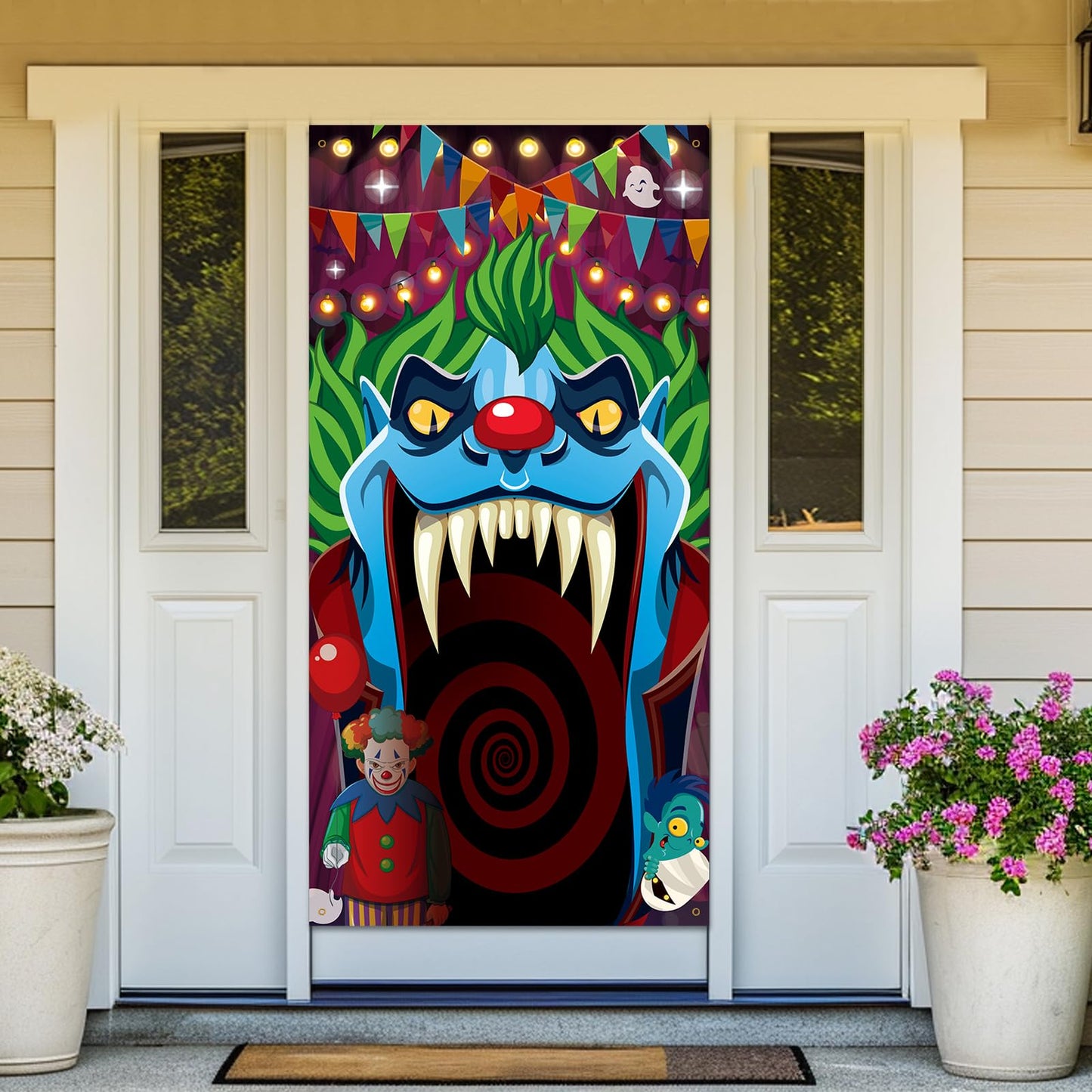 Halloween Circus Door Decorations Evil Clown Banner,Creepy Carnival Banner,Bloody Horror Tent Haunted House Kids Party Door Decorations.