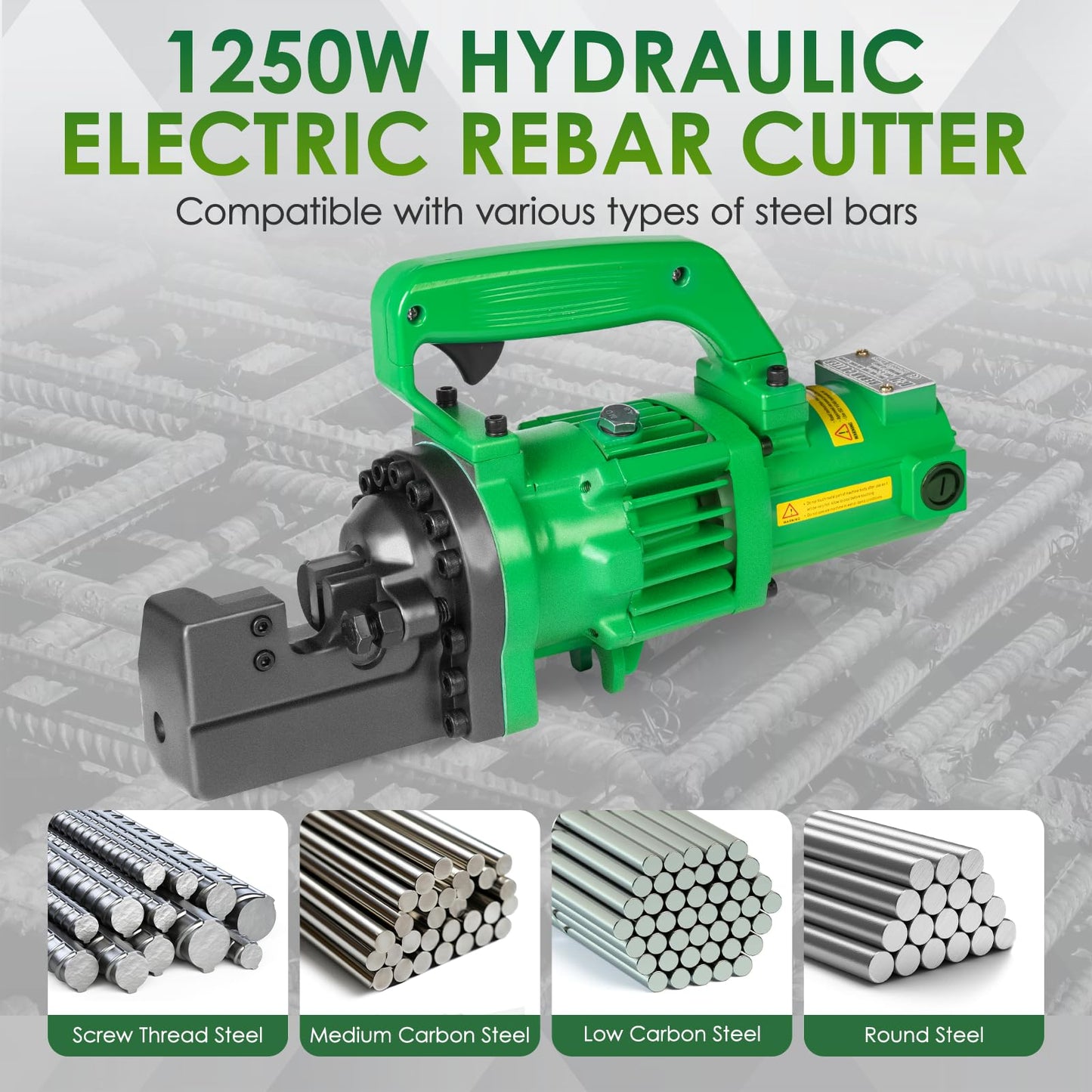 YIXBIZHU 1250W Electric Hydraulic Rebar Cutter 2‑Second Cuts of #3‑#6 (4‑20 mm) Steel Bar, One‑Button 110V Portable Cut‑Off Tool with Adjustable Bolt Jaw for Construction & Metal Fabrication(RC-22)