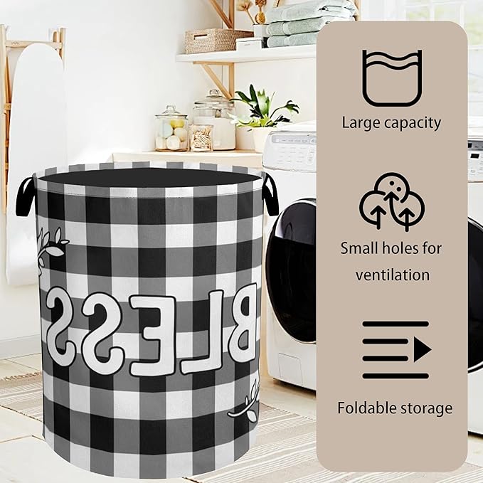 Checkered Bless Laundry Basket, Waterproof Fabric Storage Basket