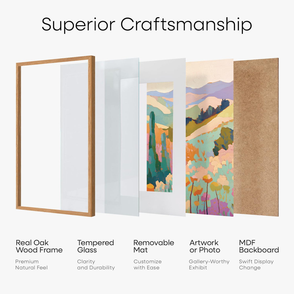 Homeforia 16x20 Wooden Frame, High End Natural Oak 16x20 Light Wood Picture Frame with Mat 11x14, 16 by 20 Poster Frames Matted to 11 x 14 Photo, 20by16 Thin Frames, Tempered Glass, Wall Kit, Set of 1