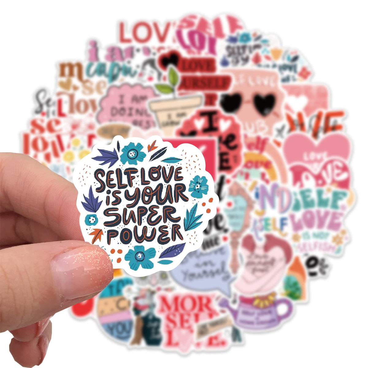 50 PCS Self love Stickers Love Yourself Sticker Self Care Self-approval Decals for Journaling Laptop Scrapbook Water Bottles Guitar Suitcase Waterproof Vinyl Gifts for Women Girl Kids Teens (Selflove)