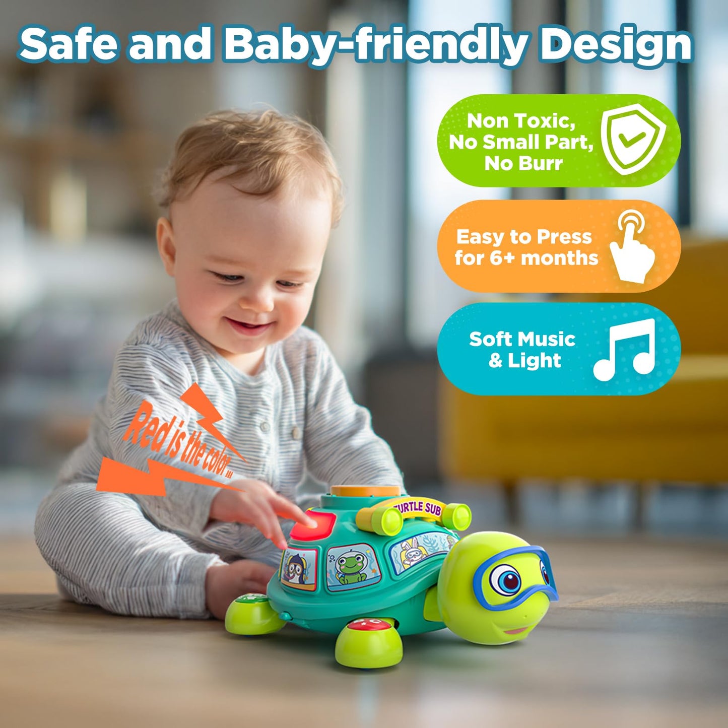 Vahome Musical Crawling Turtle Toy for Babies 3–12 Months, Light-up Educational Baby Toy for 6 7 8 9 10-12 Month Old Boy Girl, Bilingual Development Infant Gifts for 3 4 5 6-12 Months (Green)
