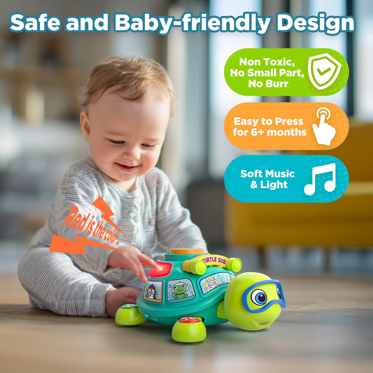 Vahome Musical Crawling Turtle Toy for Babies 3–12 Months, Light-up Educational Baby Toy for 6 7 8 9 10-12 Month Old Boy Girl, Bilingual Development Infant Gifts for 3 4 5 6-12 Months (Green)