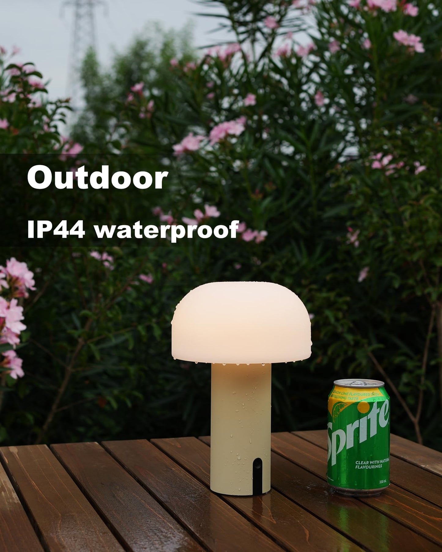 WEILAILUX Cordless Mushroom Table Lamp, Waterproof Shower Lamp, Battery Operated Table Lamp Rechargeable, Touch Dimmable Night Light for Bedroom/Patio/Camping/Dinning/Outdoor (Khaki)