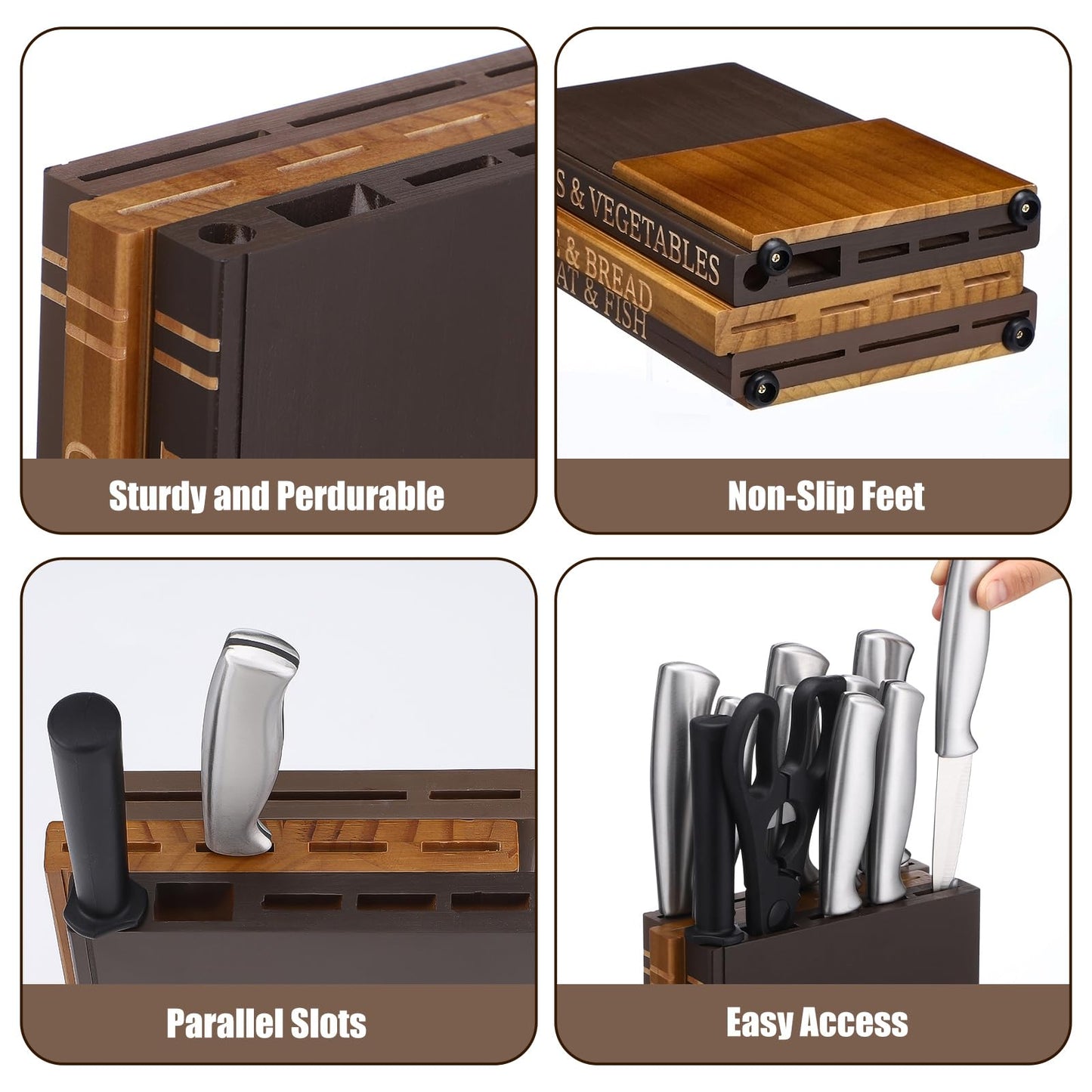Book Knife Block Holder for Kitchen Countertop Wood Knife Block Without Knives 12 Slot Book Cutting Board Accessories Decorative Storage Organizer that Look Like Books Gift for Home Cooks