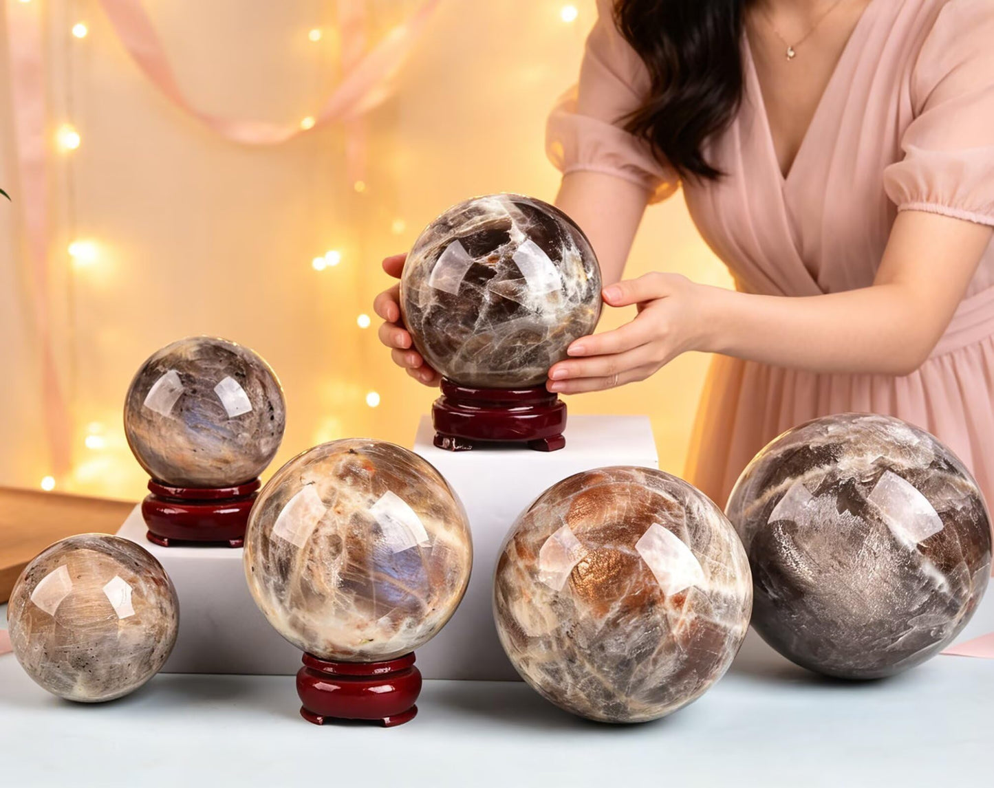 VIZYTOU Large Moonstone Sphere Polished Rock Ball Healing Crystal Stone Sphere with Stand for Reiki Meditation Home Decor Chakra Balancing Witchcraft 90-100MM/3.5-4.0"