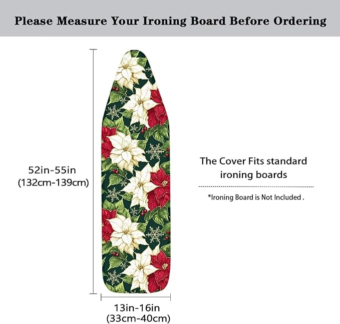 Christmas Floral 54 x 15 Ironing Board Cover Standard Full Size Elastic Edge