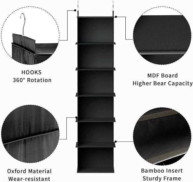 YOUDENOVA Hanging Closet Organizer, 6-Shelf Closet Hanging Storage Shelves