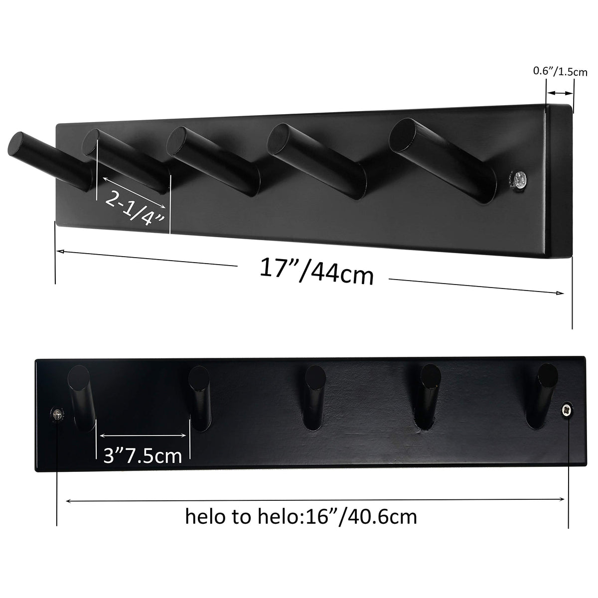SKOLOO Wooden Wall Mounted Coat Rack,16'' Hole to Hole, 5 Pegs Bamboo Wall Hook for Hanging Clothes Robes Towels Hats,Black