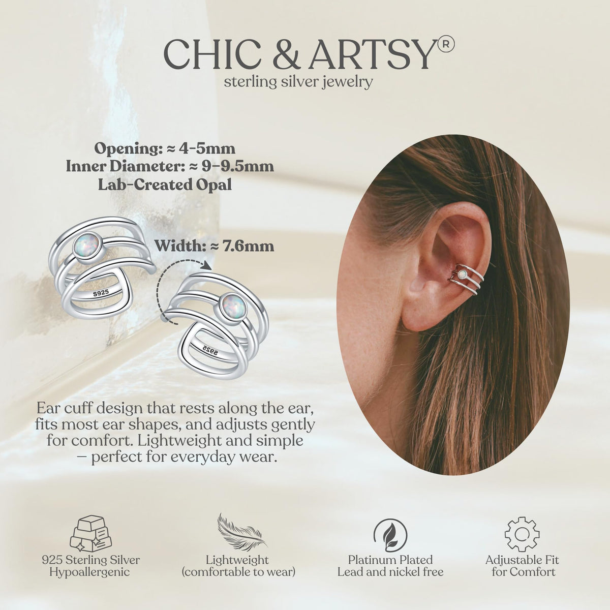Ear Cuffs 925 Sterling Silver Geometric Shaped Ear Cuffs Set Fake Conch Wide Ear Cuff Earrings Non Piercing for Women Adjustable