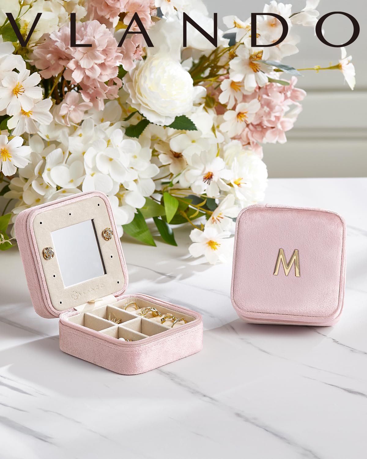 VLANDO Holidays Gifts, Travel Jewelry Organizer, Necklace Organizer Earrings Ring Organizer, Travel Wedding Gifts for Women Travel Essentials - Letter S, Pink