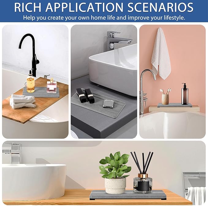 2PCS Water Absorbing Stone Tray, Quick Drying Diatomite Stone Sink Tray
