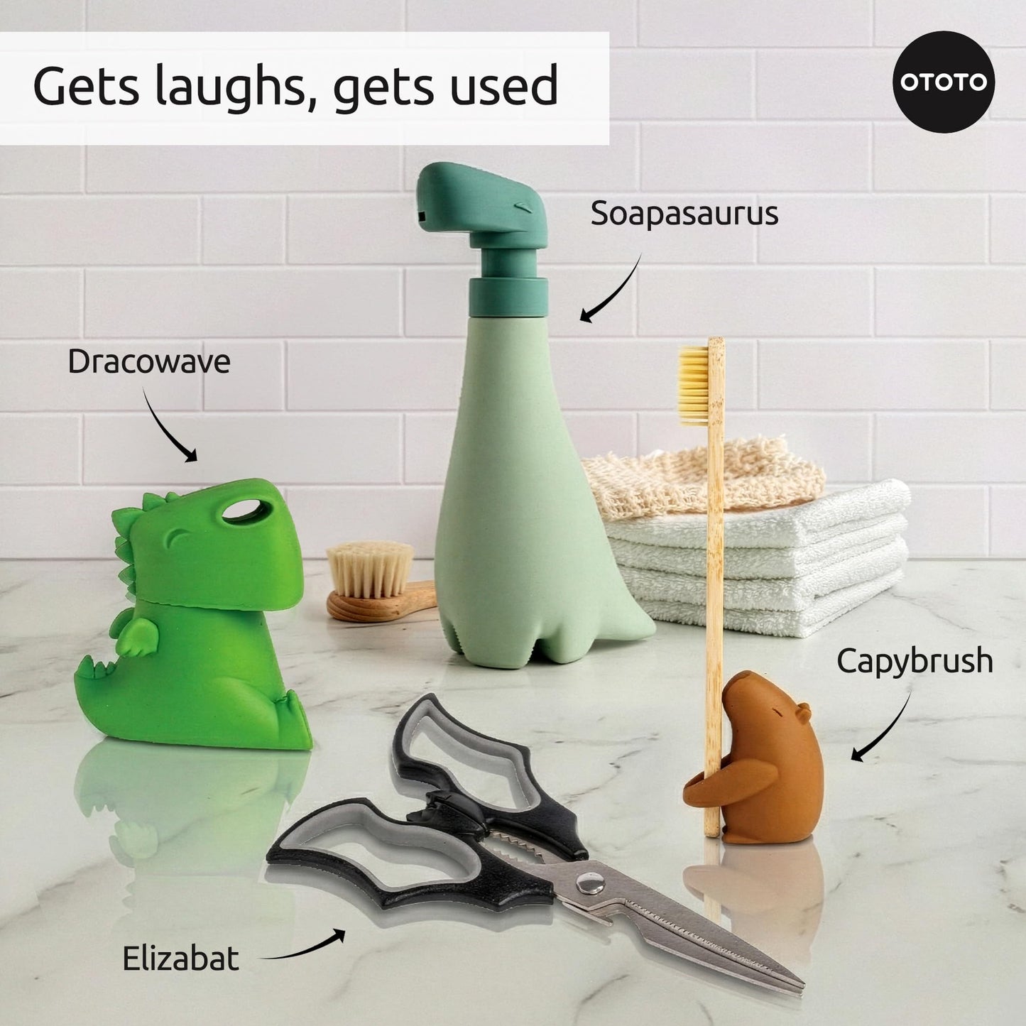 OTOTO Capybara Toothbrush Holder Set - Bathroom Organizer, Brush Holder, Funny White Elephant Gifts for Kids, Baby Gift (Capybrush)