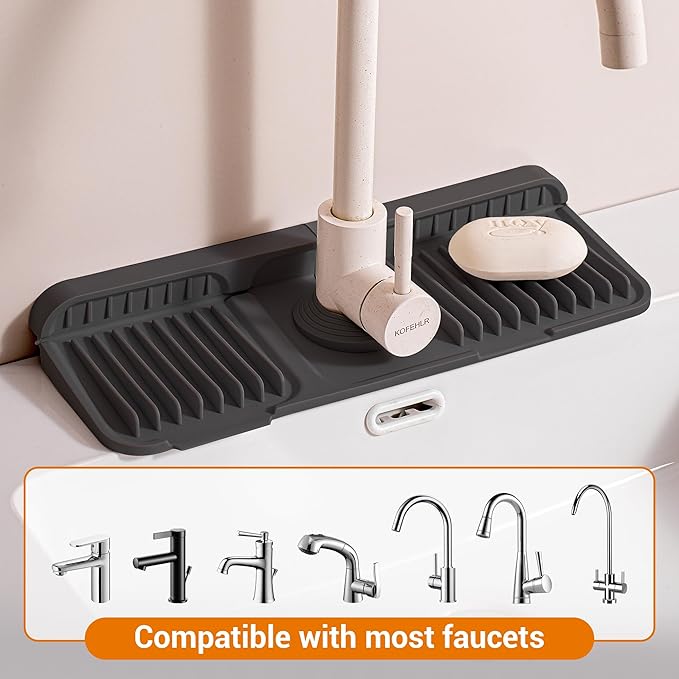 Faucet Mat for Kitchen Sink, Snap-On Design & 7°slope Fast Drain, Folding Sink