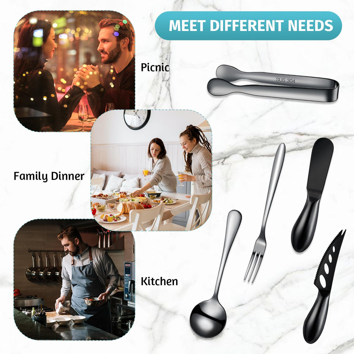 Patelai Charcuterie Board Accessories Cheese Spreader Knife Set Charcuterie Utensils Butter Knife Stainless Steel Mini Serving Tongs Spoons Appetizer Forks for Pastry(Black,18 Pieces)