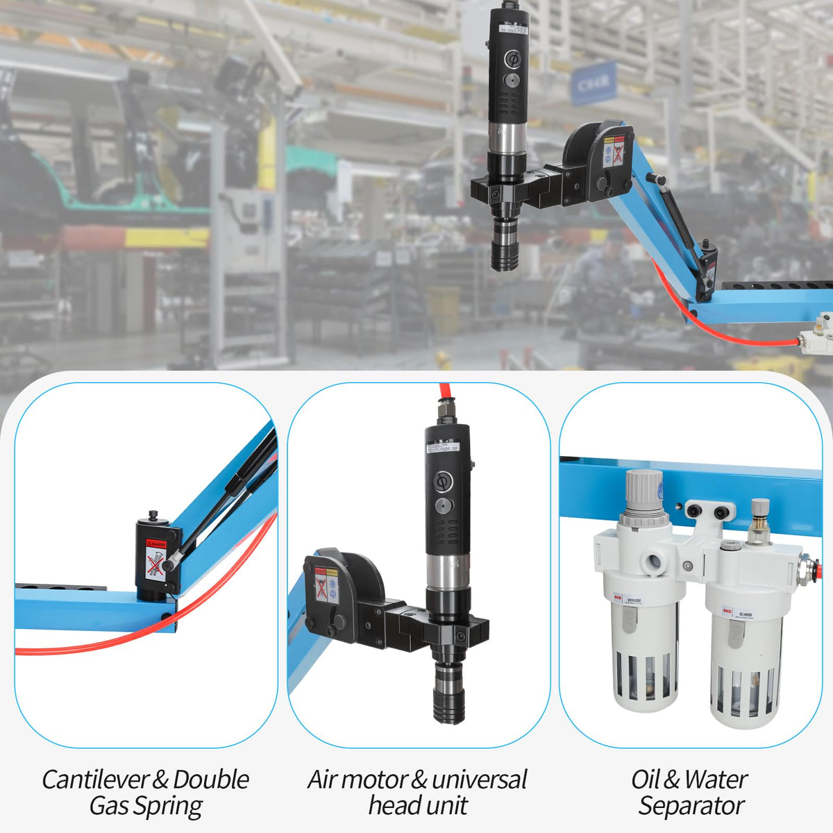 Helivivfy Pneumatic tapping machine, 360° Multi directional universal soft arm drilling and threading machine M3-M12 with tap holder