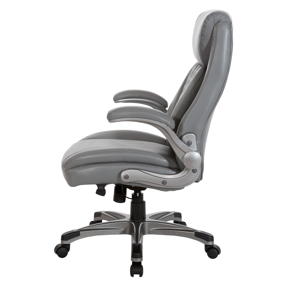 Office Star Executive Adjustable Bonded Leather Office Chair with Flip Arms, Grey